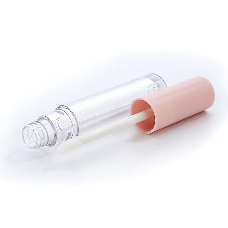 2.5ml Small Transparent Empty Round Lip Gloss Tube Cosmetic Packaging with Frosted Pink Cap Customized Color