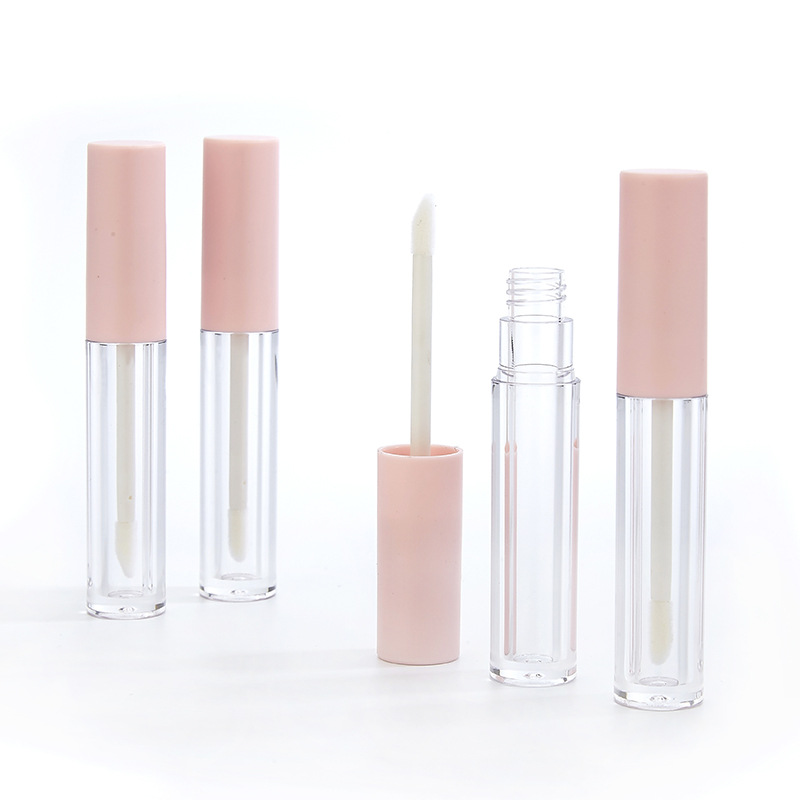 2.5ml Small Transparent Empty Round Lip Gloss Tube Cosmetic Packaging with Frosted Pink Cap Customized Color