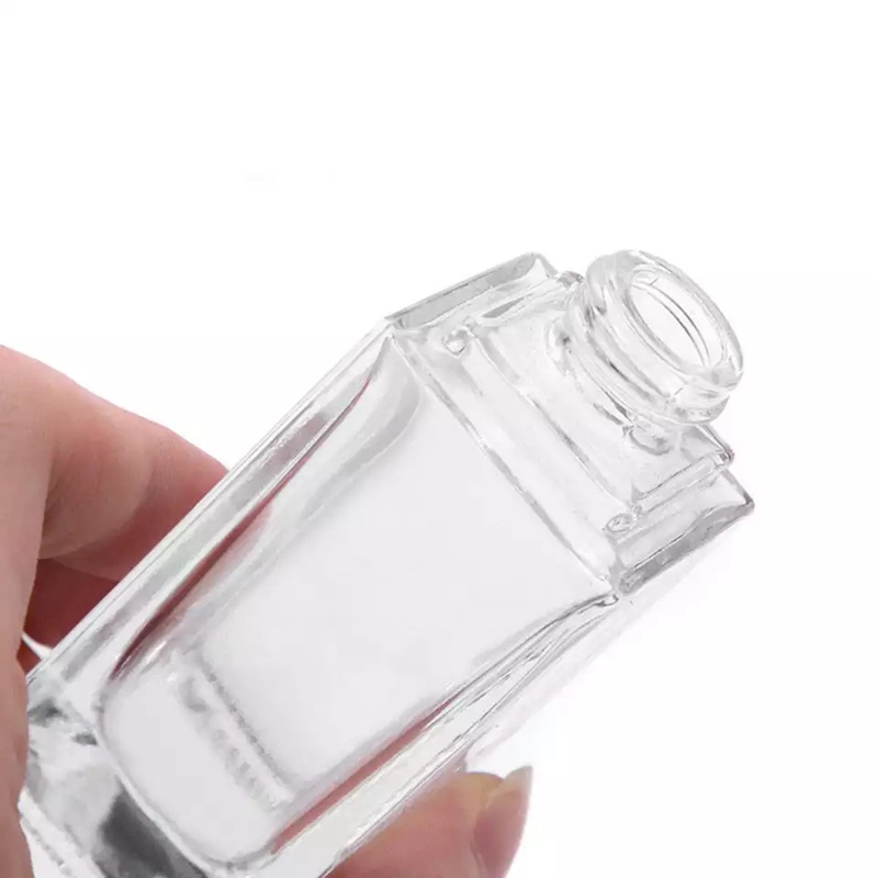30ml Empty Pump Bottle Glass Liquid Foundation Container Makeup Transparent Square Refillable Bottle Portable Pump