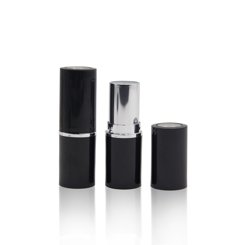 3g Black Round Shiny Empty Lipstick Tube With Metalized Silver Base Packaging Tube