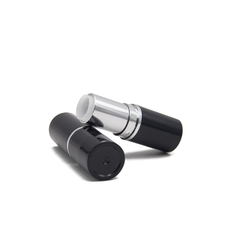 3g Black Round Shiny Empty Lipstick Tube With Metalized Silver Base Packaging Tube
