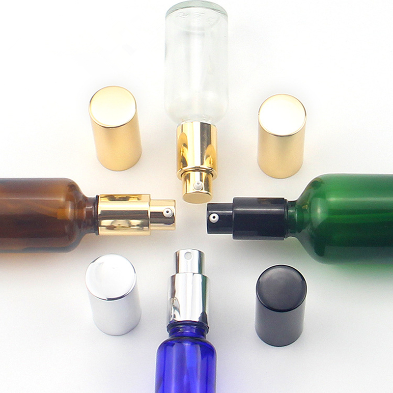 5-100ml Gold/Silver/Black Hot Stamping Foil Anodized Aluminum Emulsion Pump Glass Oil Bottles