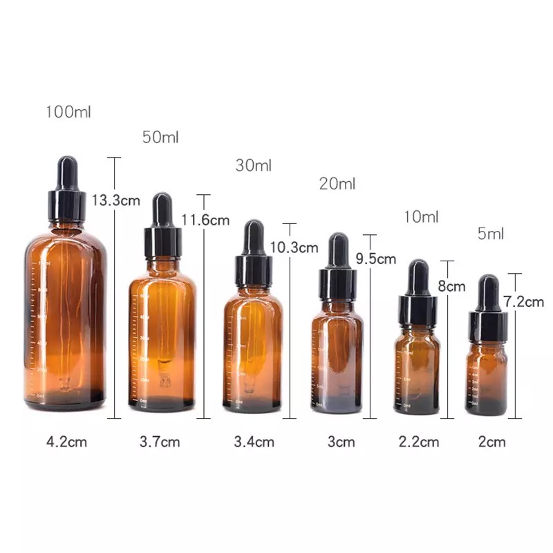5ml-100ml Dropper Glass Bottles with Scale Reagent Eye Drop Amber Liquid Pipette Bottle Refillable Bottles Travel