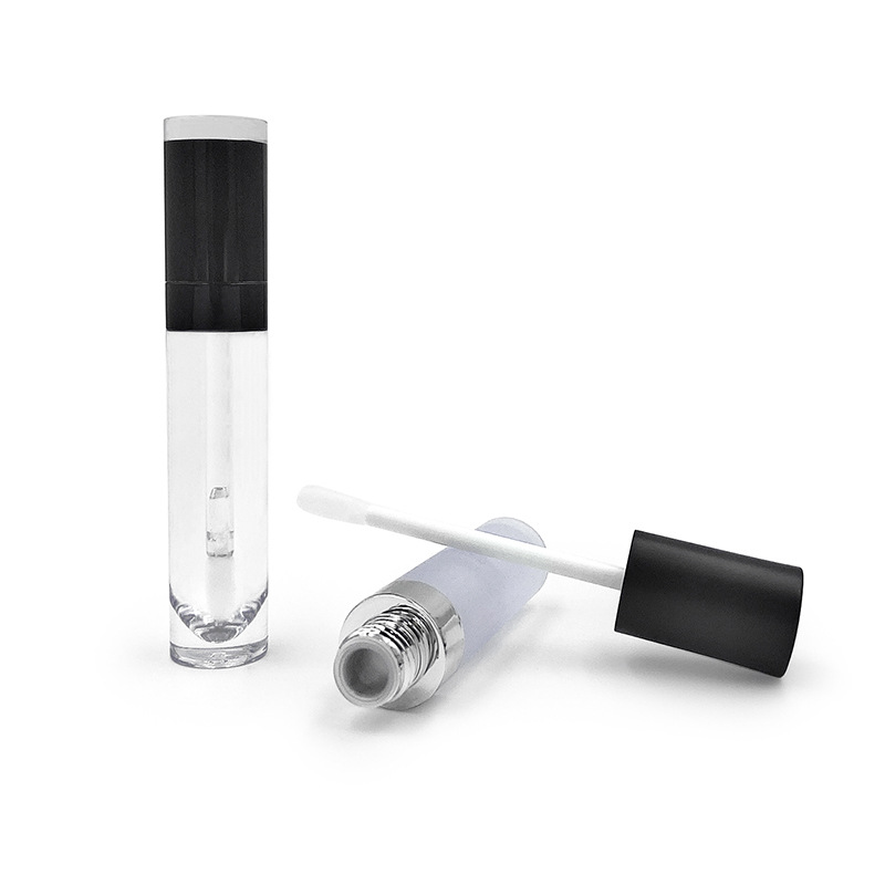 6g Empty Black Round Lip Gloss Tube with Wand Applicator Refillable Plastic Lipstick Lip Balm Bottles Vials Container