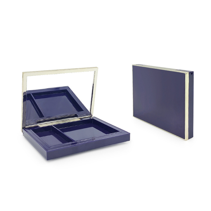 Dark Blue Gold Edge Double Lattice Powder Box Cosmetics Empty Box Blush Container Jar